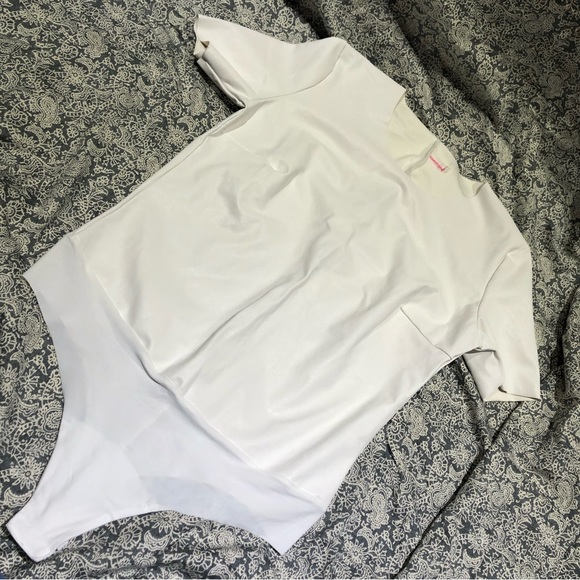 Commando Tops - Commando white shirt sleeve faux leather bodysuit XL
